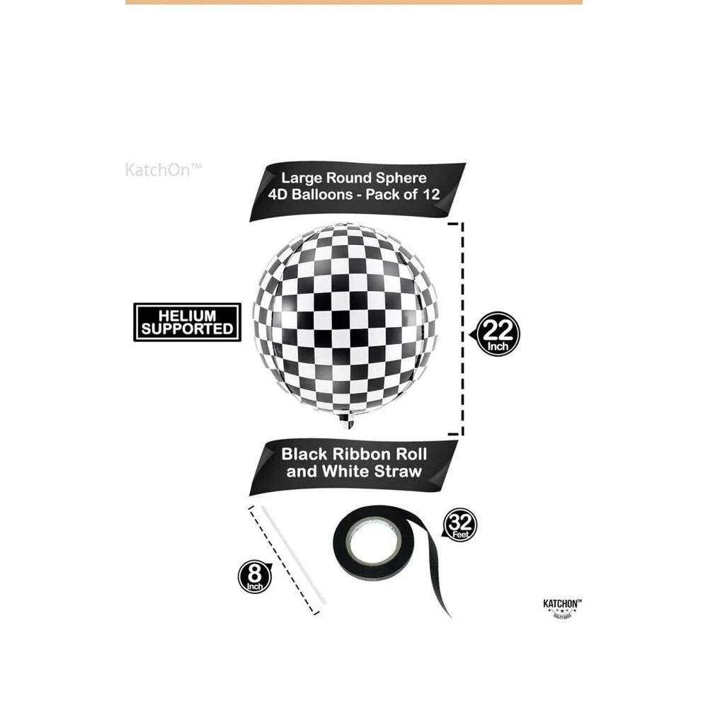 , Black and White Checkered Balloons - 22 Inch, Pack of 12 | Race Car Balloon...